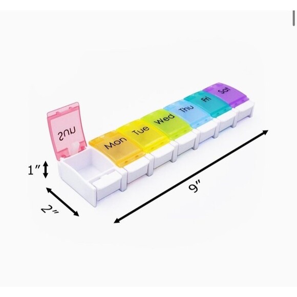 Pill Organizer Push Button Once a Day Pill Case Weekly 7 Day Rainbow Medicine S - Picture 3 of 5